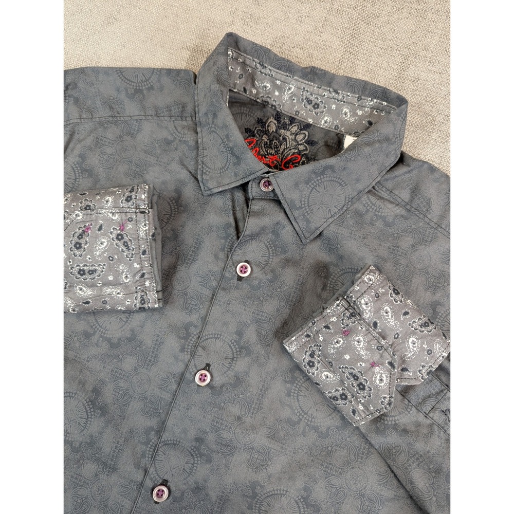 Robert Graham Shirt Mens S Gray Paisley Long Sleeve Button Up Flip Cuff Luxury